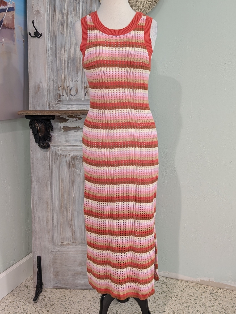 NWT C&C California Striped Sleeveless Crochet Maxi Dress